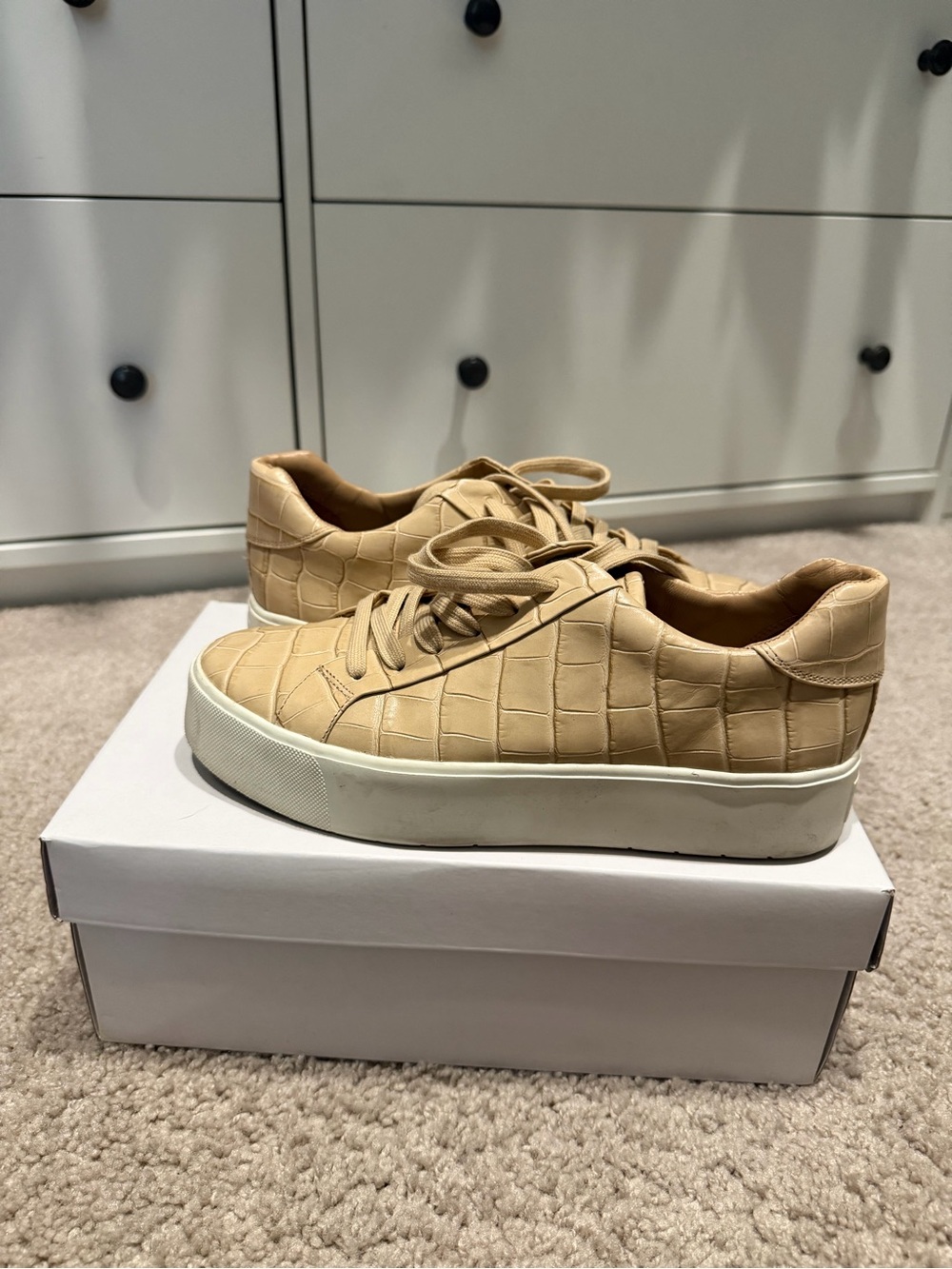 Vince Tan Croc-Embossed Leather Platform Sneakers